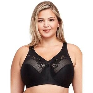 Glamorise Magiclift Minimizer Bra Sz 40I Black Wireless Lace Full Coverage NEW